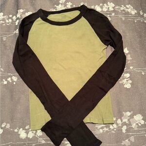Brandy Melville John Galt Black and Olive Long Sleeve Tee One Size